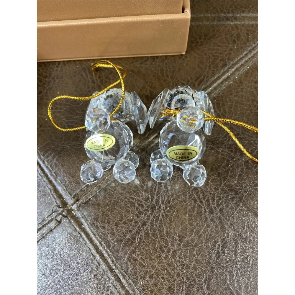 Set of 2 Vintage AMC New York Crystal Dog Puppy Miniature‎ Figurines Ornaments